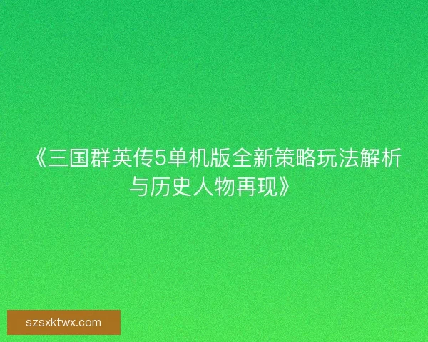 《三国群英传5单机版全新策略玩法解析与历史人物再现》